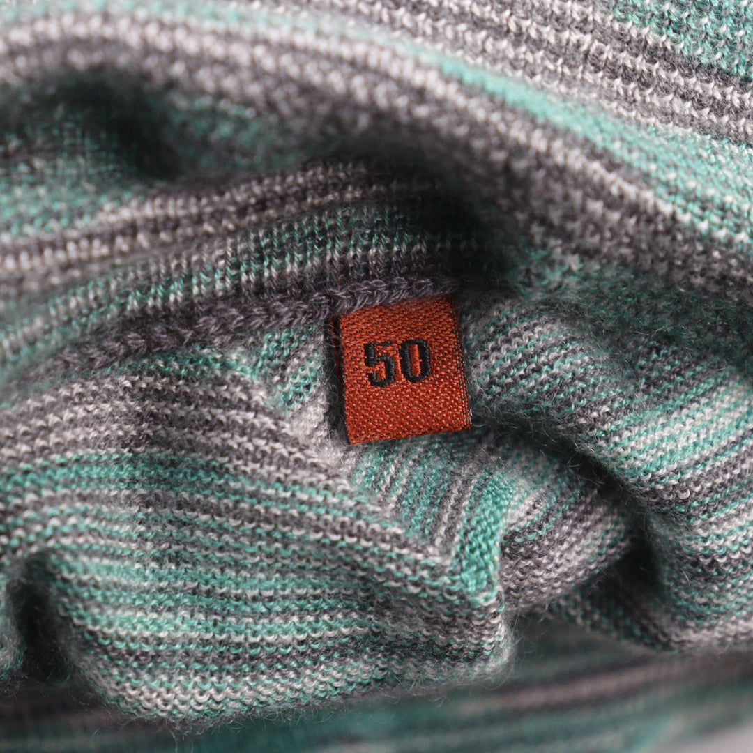 美品○Missoni ミッソーニ カシミヤ シルク ボーダー柄 タートルネック ニット グリーン系 50 イタリア製 正規品 メンズおすすめ