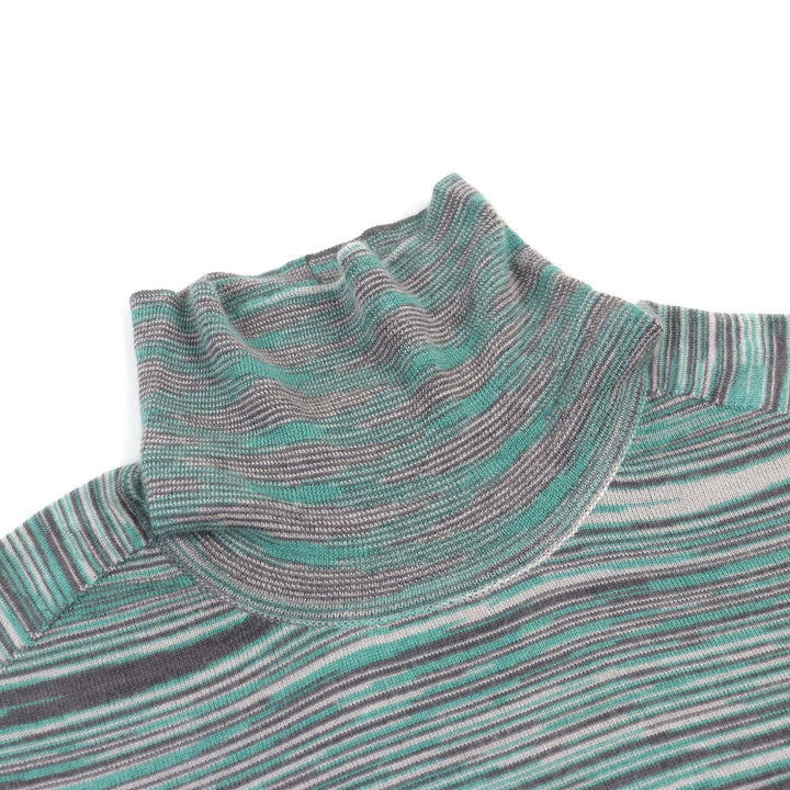 美品○Missoni ミッソーニ カシミヤ シルク ボーダー柄 タートルネック ニット グリーン系 50 イタリア製 正規品 メンズおすすめ