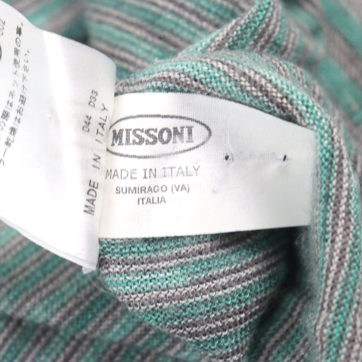 美品○Missoni ミッソーニ カシミヤ シルク ボーダー柄 タートルネック ニット グリーン系 50 イタリア製 正規品 メンズおすすめ