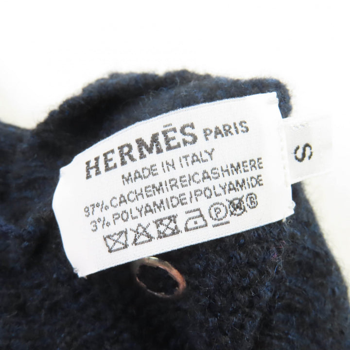 未使用品☆HERMES エルメス カシミヤ シルバー金具 セリエ金具 ニットグローブ 手袋 ネイビー S 箱付き イタリア製 レディース