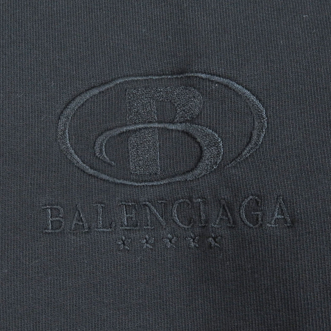 美品□BALENCIAGA バレンシアガ 2021年製 675003 ロゴ刺繍 エンブロイダリー プルオーバーパーカー フーディー ブラック 1 正規品 メンズ