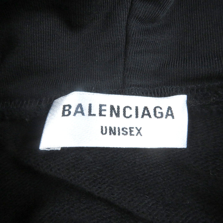 美品□BALENCIAGA バレンシアガ 2021年製 675003 ロゴ刺繍 エンブロイダリー プルオーバーパーカー フーディー ブラック 1 正規品 メンズ