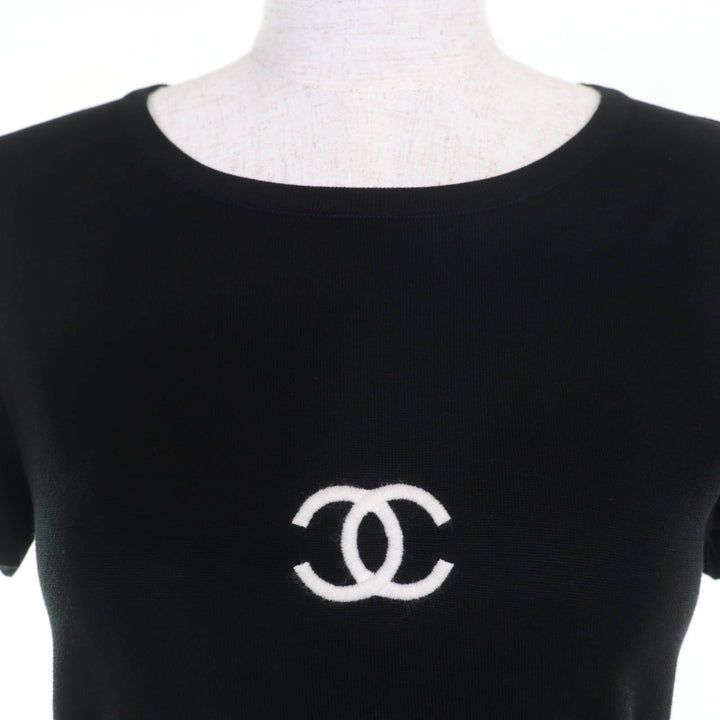 美品☆CHANEL シャネル ヴィンテージ 95P P04540 コットン100％ ココマーク 半袖 ニット トップス ブラック 38 フランス製 レディース