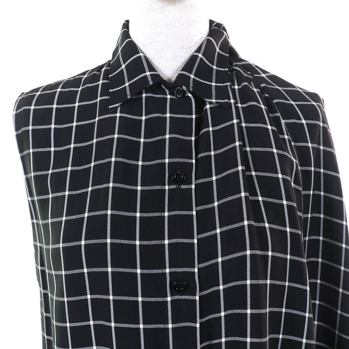 極美△BALENCIAGA バレンシアガ 556247 チェック アシンメトリー カットオフ オーバーサイズ ベスト ワンピース アンサンブル34 正規品