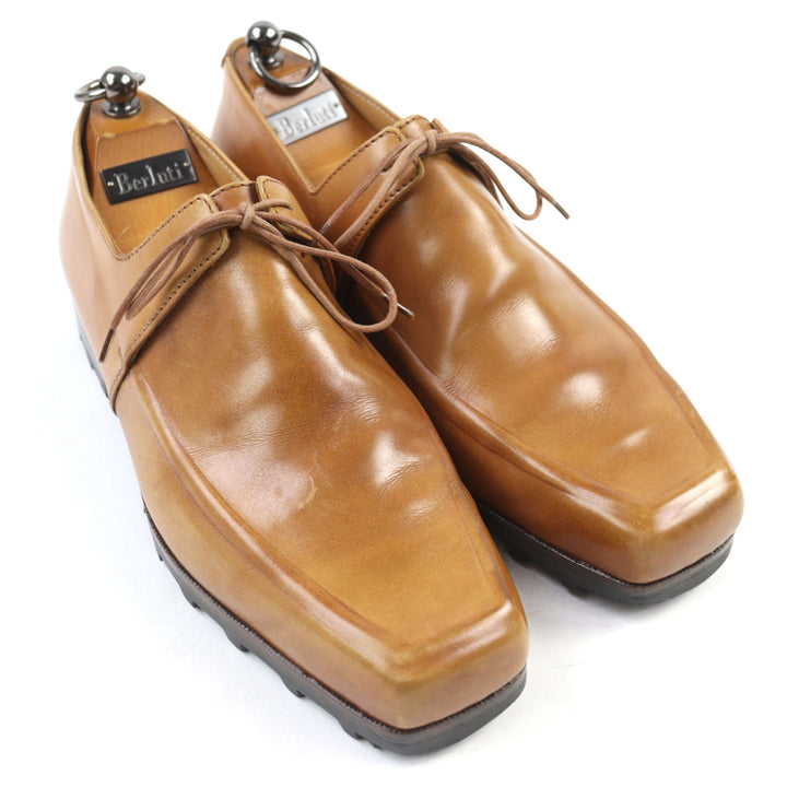 美品○Berluti ベルルッティ ウルティマ レザー オルガ期 パティーヌ スクエアトゥ レースアップ レザーシューズ キャメル 7 保存袋付き