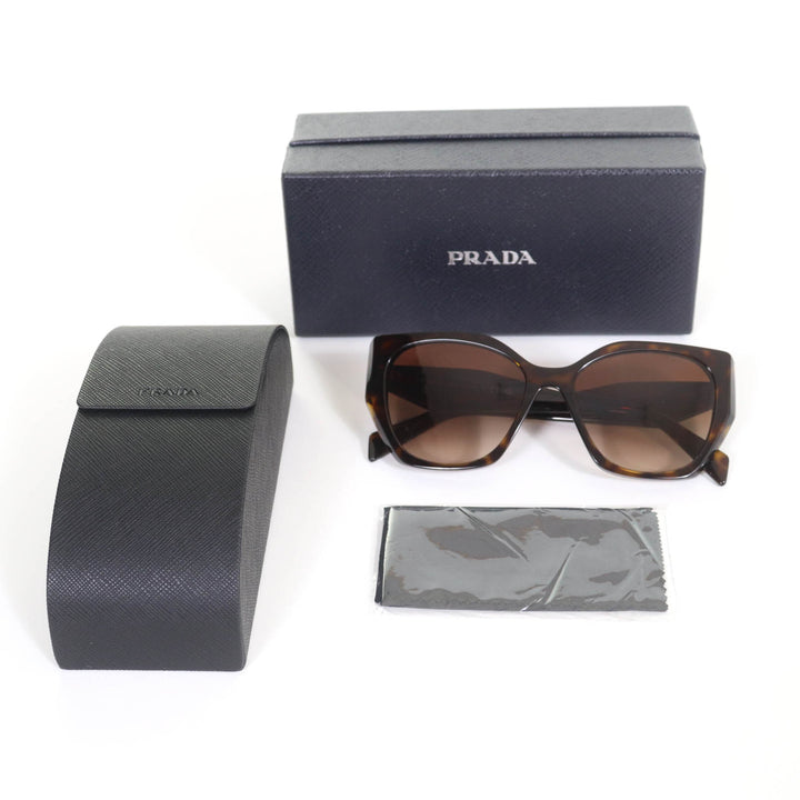 極美品★PRADA プラダ SPR19Z べっ甲柄 ロゴ入り サングラス アイウェア ブラウン 55□17 145 箱・ケース付き イタリア製 レディース