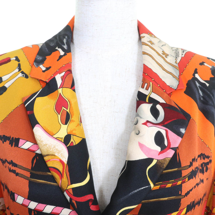 極美品★HERMES エルメス ヴィンテージ LE CARNAVAL DE VENISE ベニスのカーニバル シルク100％ ロゴボタン付 テーラードジャケット 40