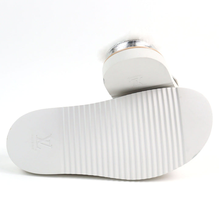 極美品○LOUIS VUITTON ルイヴィトン 1A9INM LVイージー・ライン レザー LVイニシャルベルト モノグラムフラワー メタリック サンダル 7
