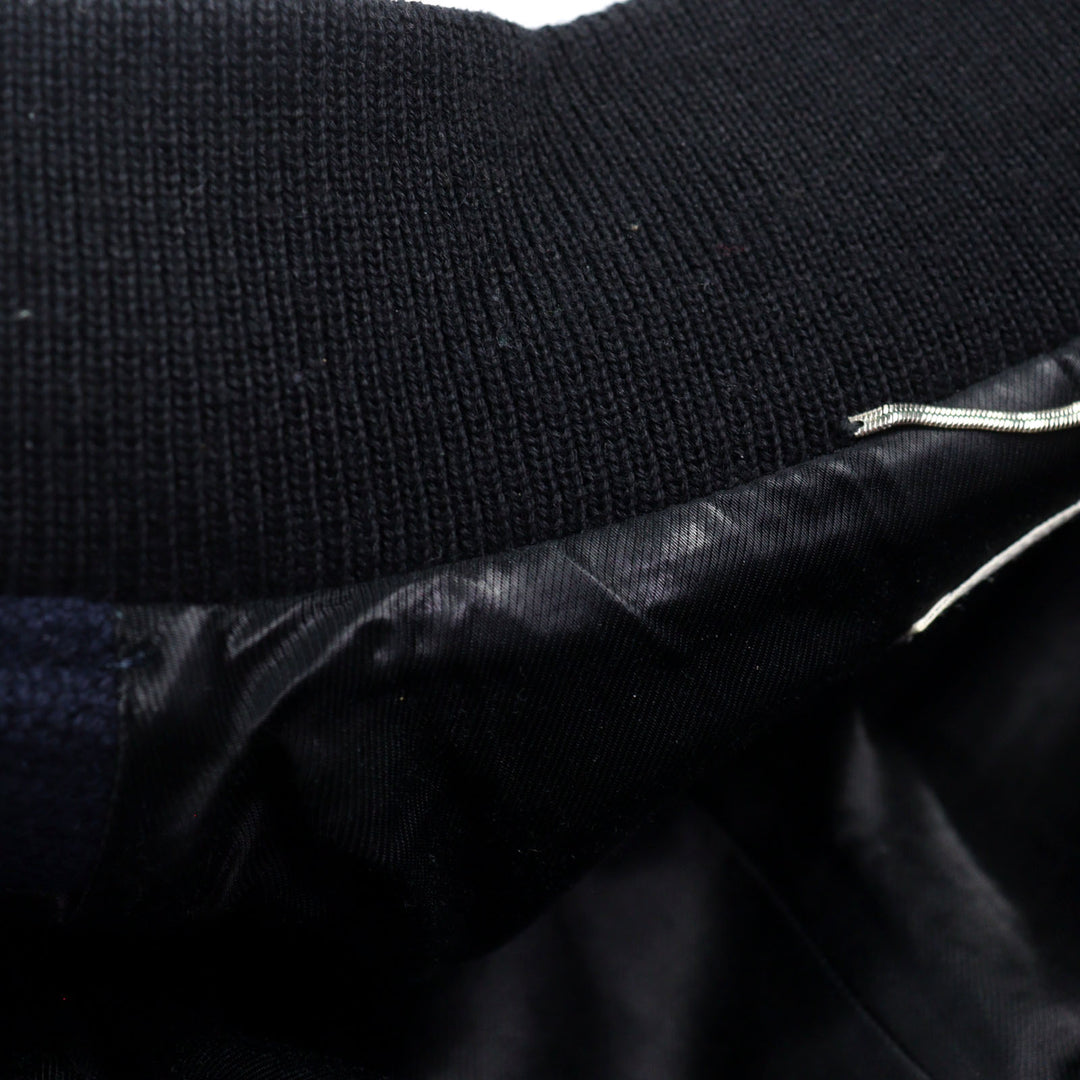 極美品○SAINT LAURENT PARIS サンローランパリ 354718 エディ期 レザー切替 スタジャン テディジャケット ネイビー系 44 メンズ
