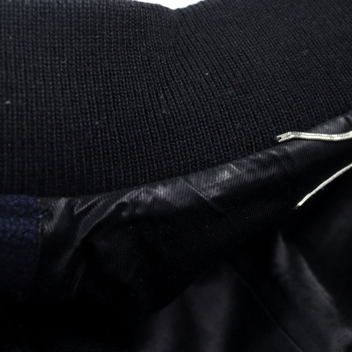 極美品○SAINT LAURENT PARIS サンローランパリ 354718 エディ期 レザー切替 スタジャン テディジャケット ネイビー系 44 メンズ