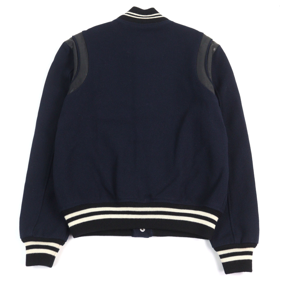 極美品○SAINT LAURENT PARIS サンローランパリ 354718 エディ期 レザー切替 スタジャン テディジャケット ネイビー系 44 メンズ