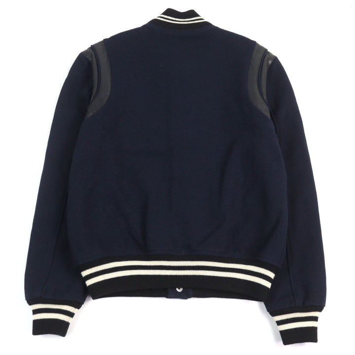 極美品○SAINT LAURENT PARIS サンローランパリ 354718 エディ期 レザー切替 スタジャン テディジャケット ネイビー系 44 メンズ