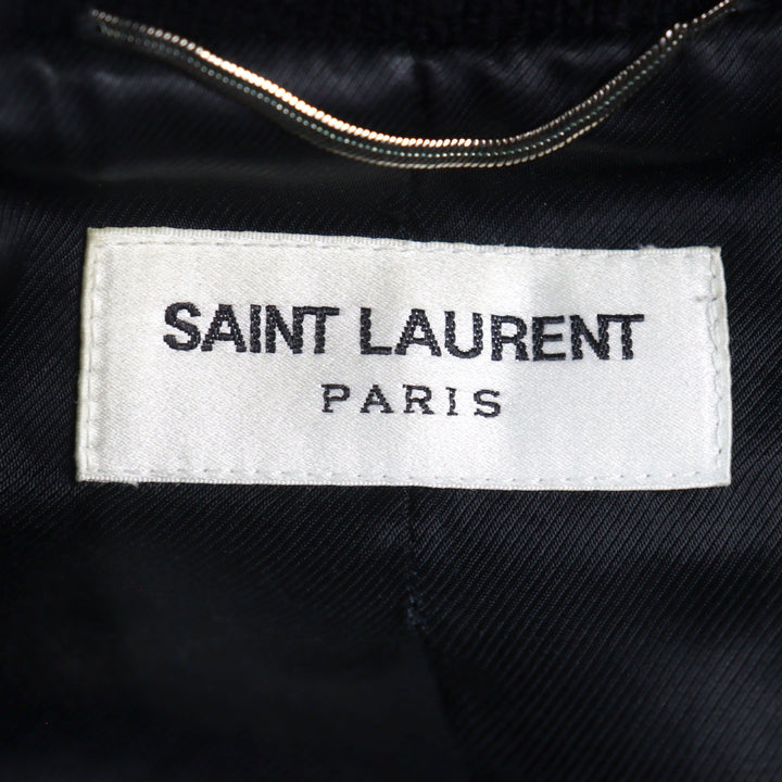 極美品○SAINT LAURENT PARIS サンローランパリ 354718 エディ期 レザー切替 スタジャン テディジャケット ネイビー系 44 メンズ