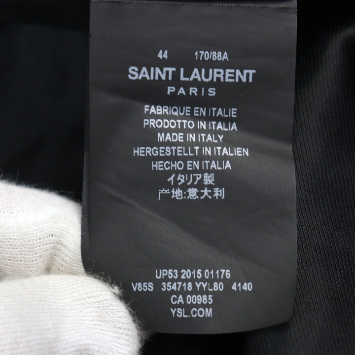 極美品○SAINT LAURENT PARIS サンローランパリ 354718 エディ期 レザー切替 スタジャン テディジャケット ネイビー系 44 メンズ