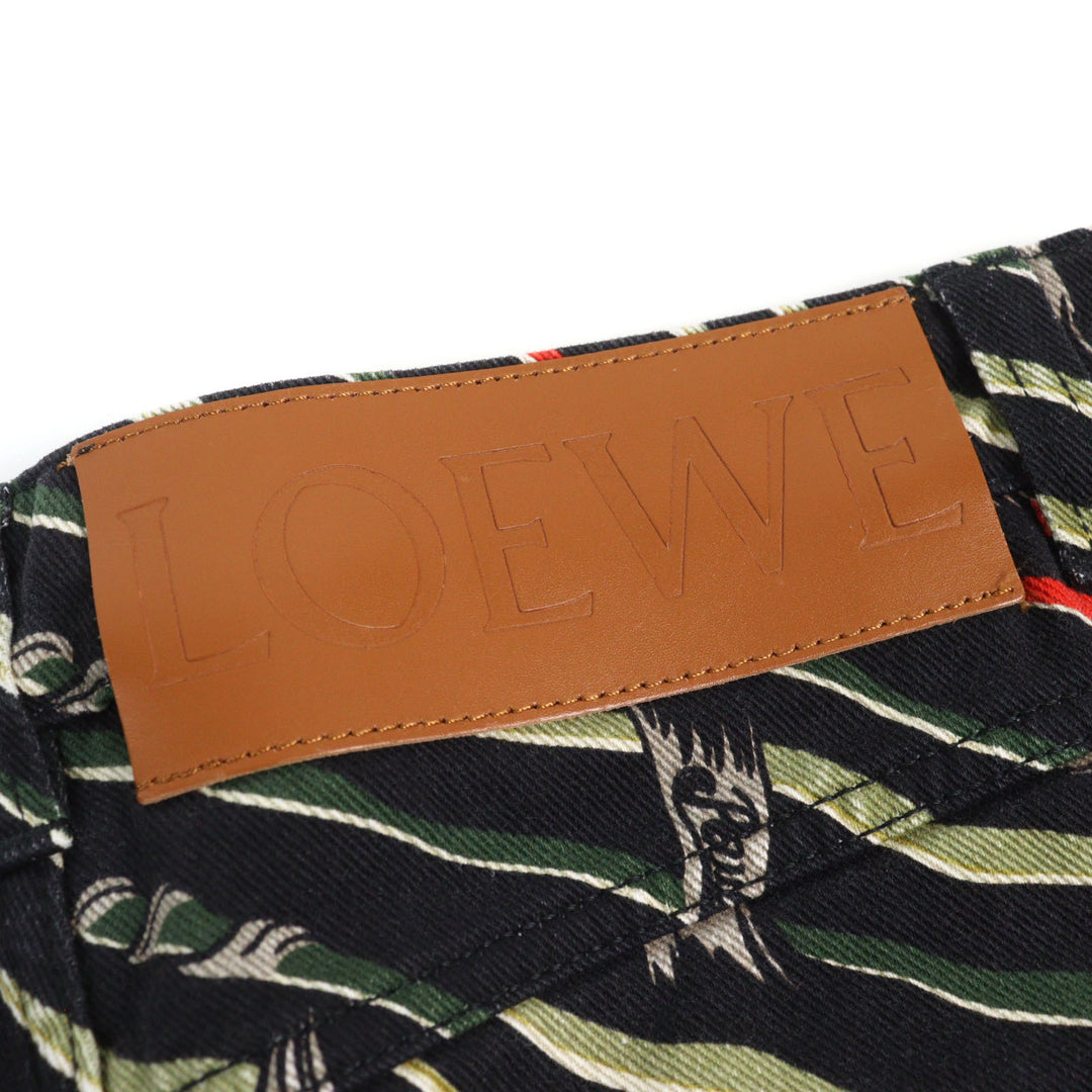 美品○LOEWE×Paulas Ibiza ロエベ×パウラズイビザ H2282480IB ロゴ刺繍 レザーパッチ付フィッシャーマンパンツ 総柄44 正規品 メンズ
