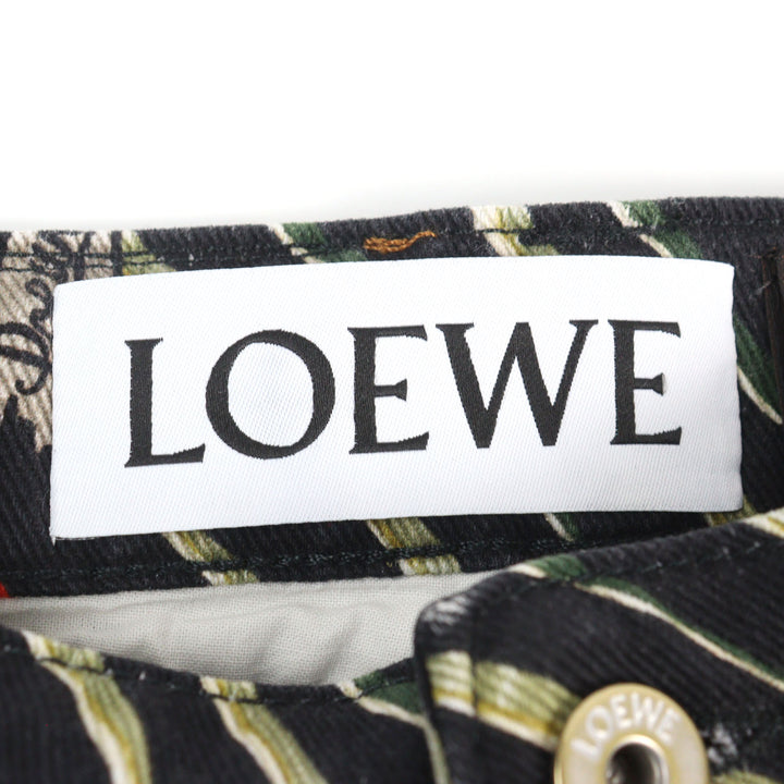 美品○LOEWE×Paulas Ibiza ロエベ×パウラズイビザ H2282480IB ロゴ刺繍 レザーパッチ付フィッシャーマンパンツ 総柄44 正規品 メンズ