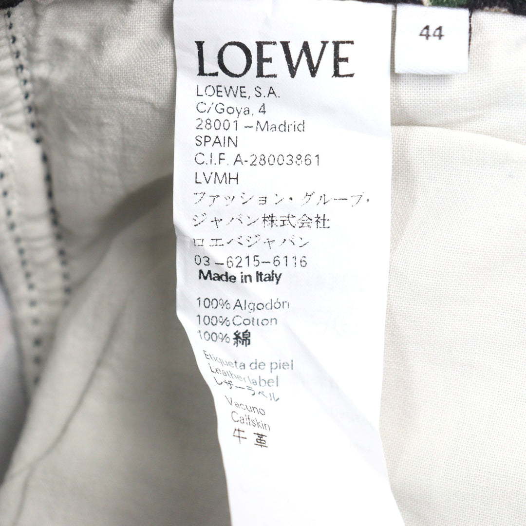 美品○LOEWE×Paulas Ibiza ロエベ×パウラズイビザ H2282480IB ロゴ刺繍 レザーパッチ付フィッシャーマンパンツ 総柄44 正規品 メンズ