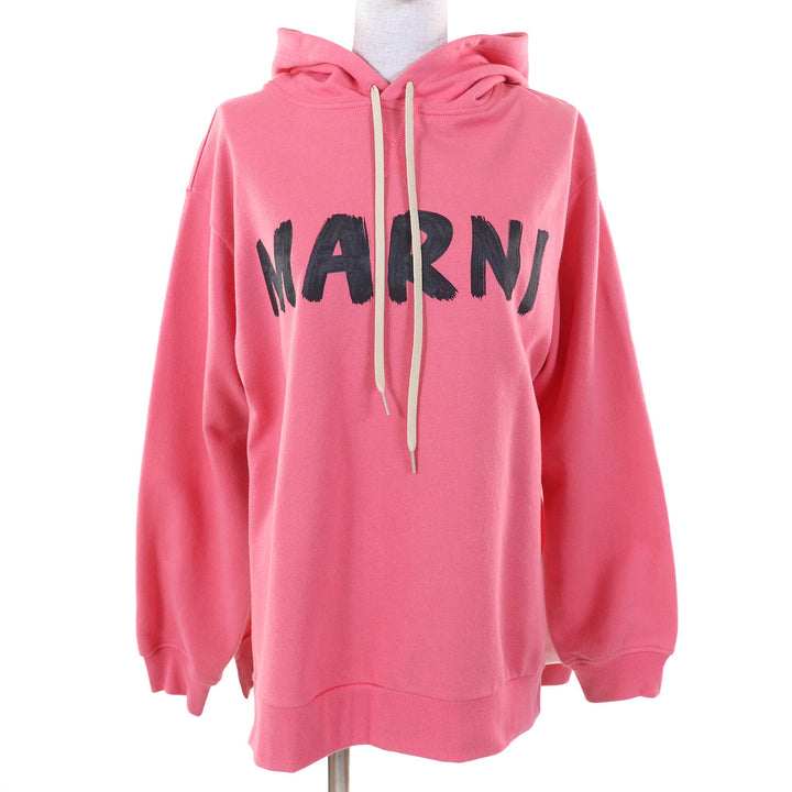 美品△MARNI マルニ 23SS FLJE0179P1 サイドスリット アシメントリー ペイントロゴ 　スウェットシャツ プルオーバーパーカー38 正規品