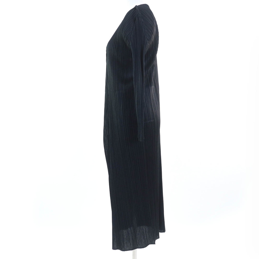 極美品☆PLEATS PLEASE プリーツプリーズ イッセイミヤケ PP55-JA102 長袖 ロングカーディガン ジャケット ブラック 2 正規品 レディース