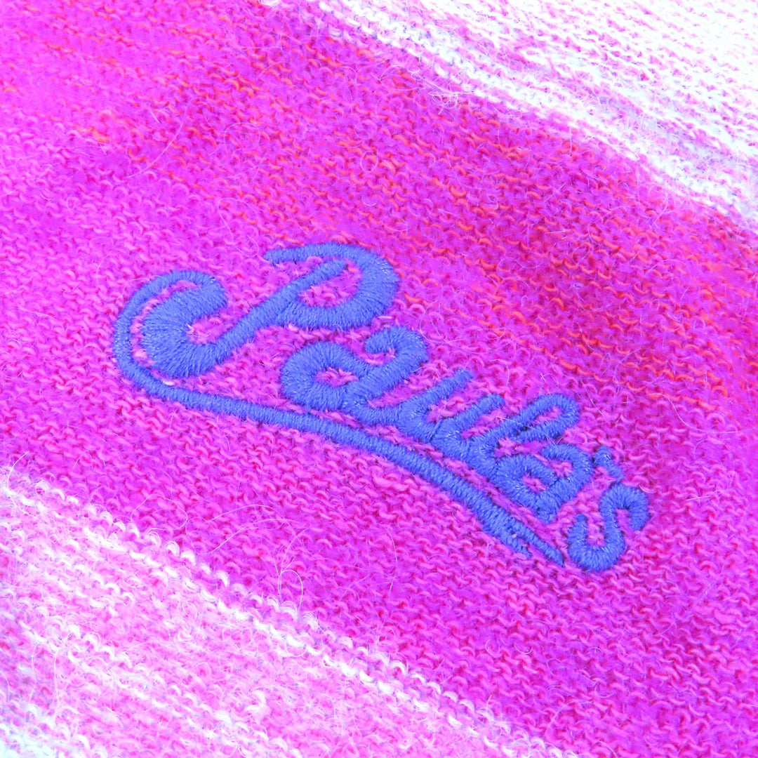極美△LOEWE×Paulas Ibiza ロエベ×パウラズイビザ S616333X63 リネン モヘア ロゴ刺繍 ボーダー Vネック 長袖カーディガン M 伊製 正規品