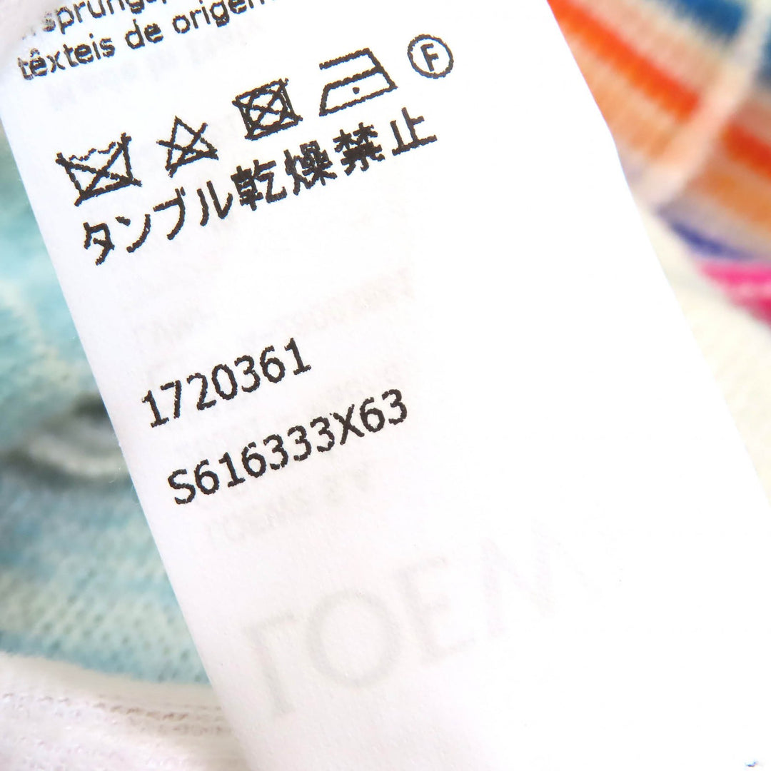 極美△LOEWE×Paulas Ibiza ロエベ×パウラズイビザ S616333X63 リネン モヘア ロゴ刺繍 ボーダー Vネック 長袖カーディガン M 伊製 正規品