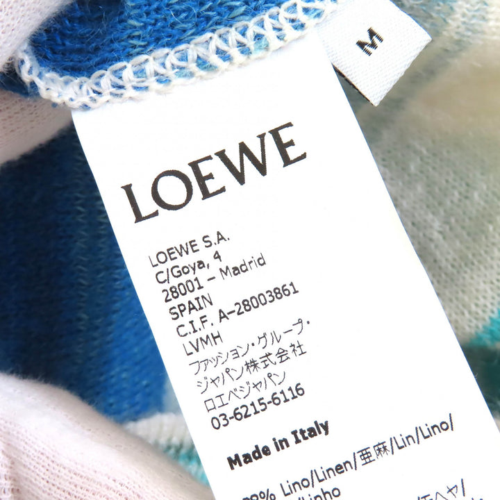 極美△LOEWE×Paulas Ibiza ロエベ×パウラズイビザ S616333X63 リネン モヘア ロゴ刺繍 ボーダー Vネック 長袖カーディガン M 伊製 正規品