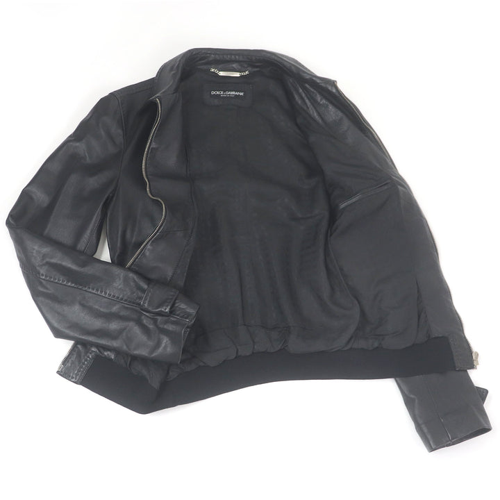 美品□DOLCE&amp;GABBANA ドルチェ＆ガッバーナ 黒タグ 裏地ペイズリー柄 ラムレザー ライダースジャケット ブラック 44 イタリア製 正規品