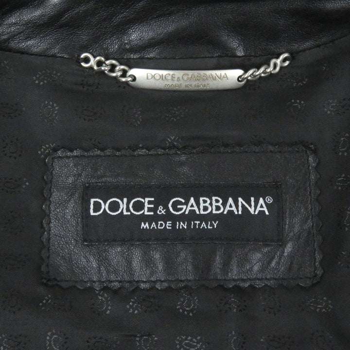 美品□DOLCE&amp;GABBANA ドルチェ＆ガッバーナ 黒タグ 裏地ペイズリー柄 ラムレザー ライダースジャケット ブラック 44 イタリア製 正規品