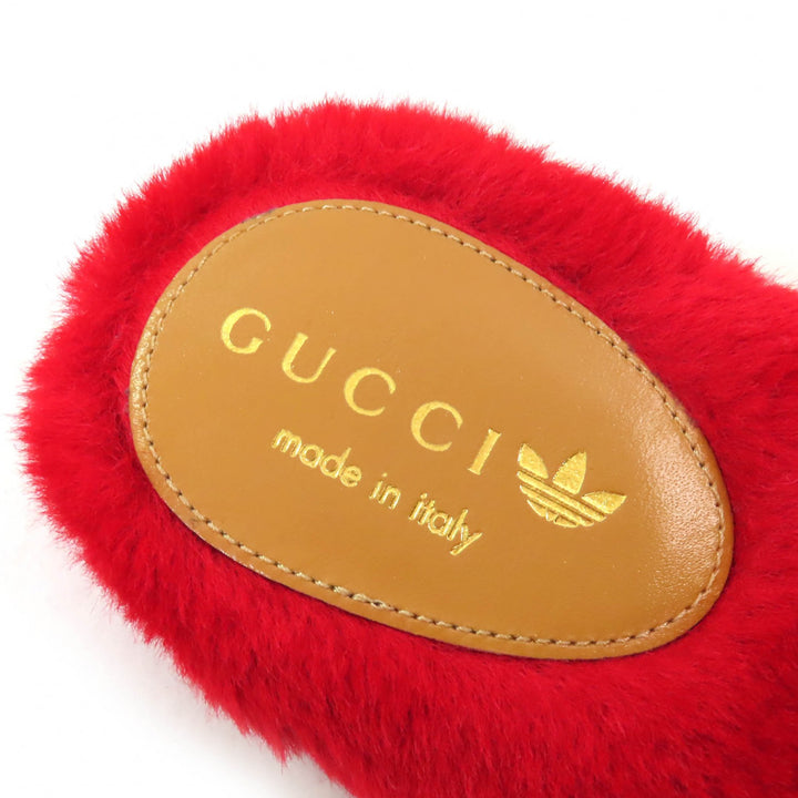 未使用品△GUCCI×adidas グッチ×アディダス 722442 ホースビット ストライプ ファー レザー ミュール レッド ピンク 35.5 保存袋付 伊製