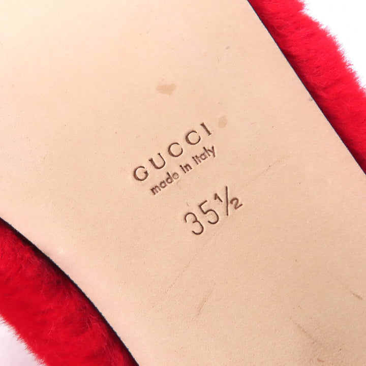 未使用品△GUCCI×adidas グッチ×アディダス 722442 ホースビット ストライプ ファー レザー ミュール レッド ピンク 35.5 保存袋付 伊製