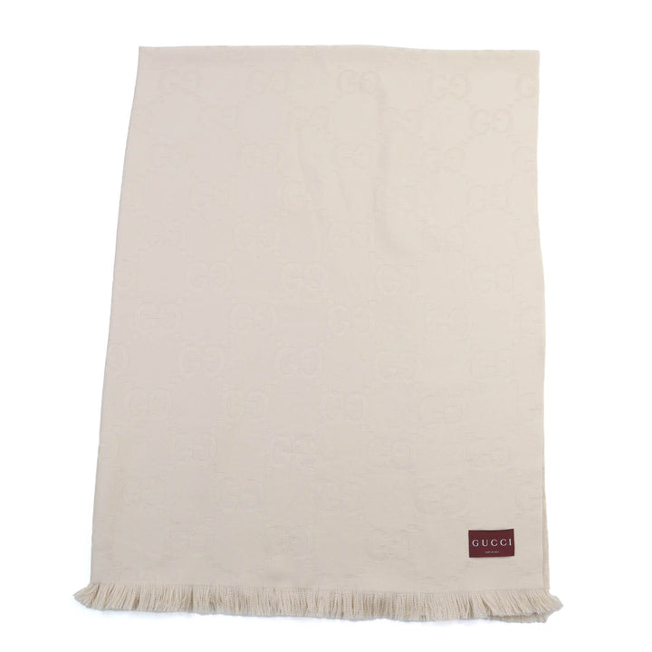 極美品☆GUCCI グッチ 795551 ウール シルク GGジャカード 大判 ブランケット ショール ベージュ 135×180cm 伊製 正規品 レディース