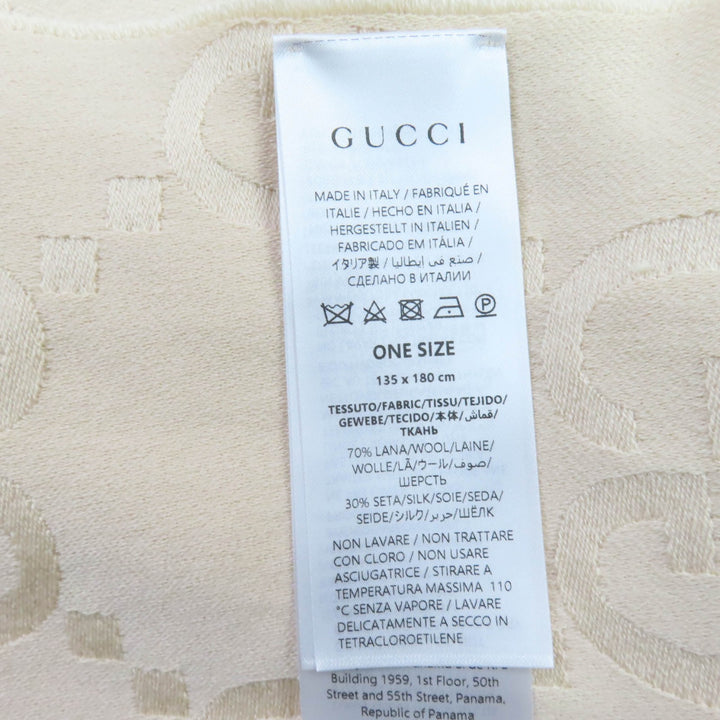 極美品☆GUCCI グッチ 795551 ウール シルク GGジャカード 大判 ブランケット ショール ベージュ 135×180cm 伊製 正規品 レディース