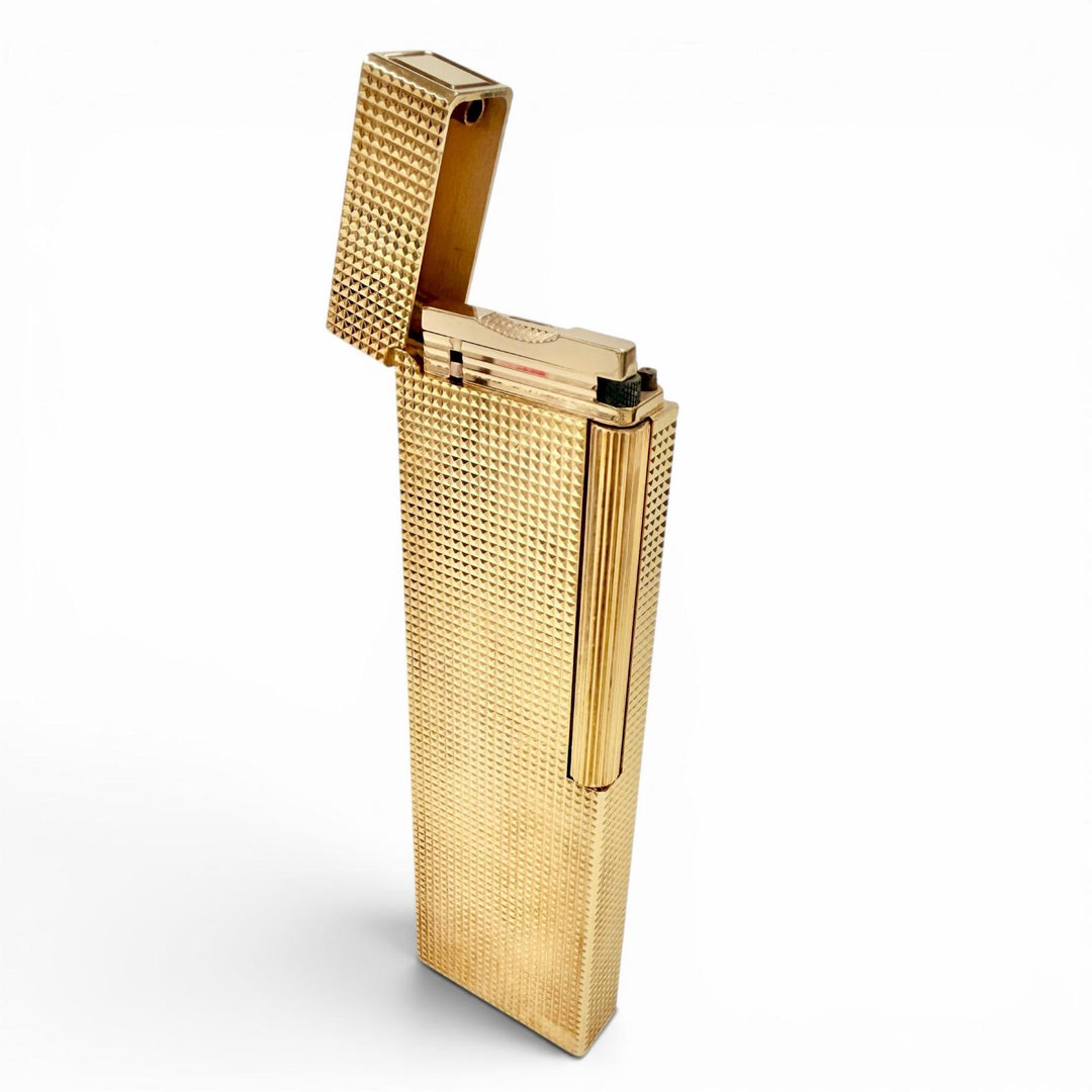外装美品◇Dupont デュポン ライン1 ダイヤモンドヘッド ロング 卓上ライター ガスライター 喫煙具 ゴールド フランス製 メンズ 着火不可