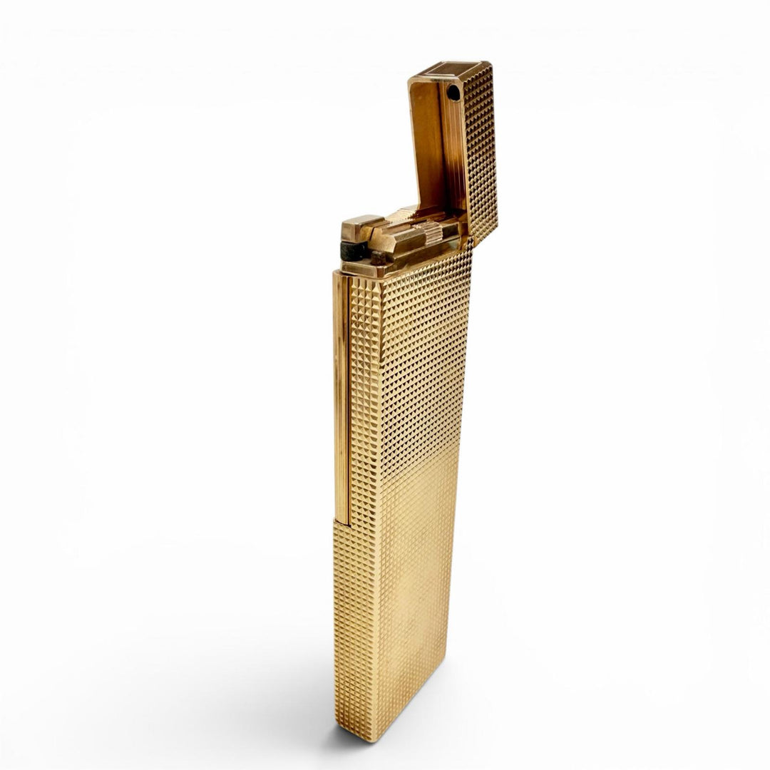 外装美品◇Dupont デュポン ライン1 ダイヤモンドヘッド ロング 卓上ライター ガスライター 喫煙具 ゴールド フランス製 メンズ 着火不可