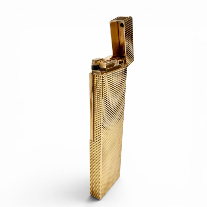 外装美品◇Dupont デュポン ライン1 ダイヤモンドヘッド ロング 卓上ライター ガスライター 喫煙具 ゴールド フランス製 メンズ 着火不可