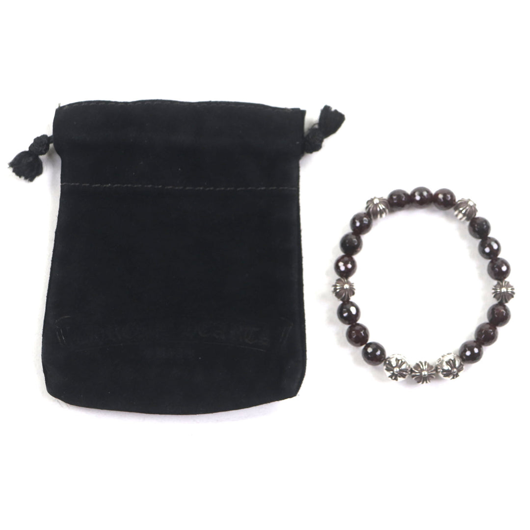 良品▼CHROME HEARTS クロムハーツ BEAD ガーネット 925 ブレスレット ボルドー シルバー 8mm 保存袋付き 重量40.1g メンズ アクセサリー