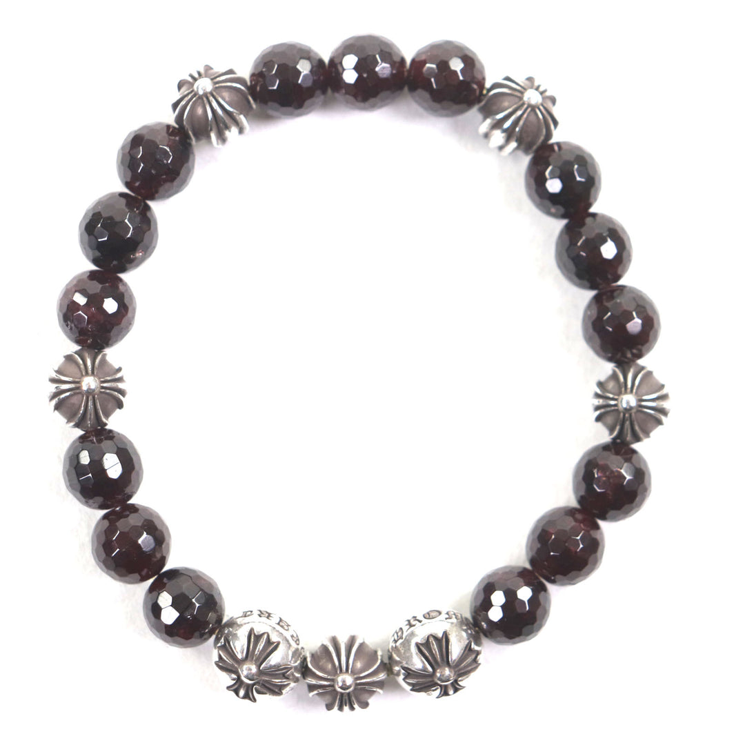 良品▼CHROME HEARTS クロムハーツ BEAD ガーネット 925 ブレスレット ボルドー シルバー 8mm 保存袋付き 重量40.1g メンズ アクセサリー