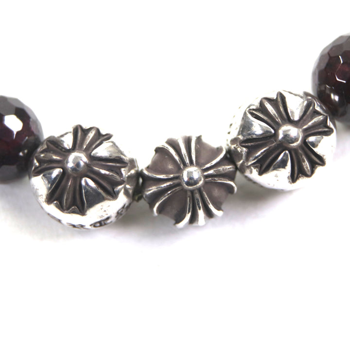 良品▼CHROME HEARTS クロムハーツ BEAD ガーネット 925 ブレスレット ボルドー シルバー 8mm 保存袋付き 重量40.1g メンズ アクセサリー