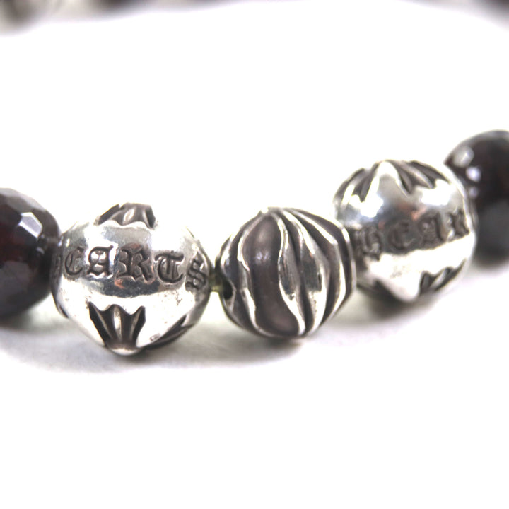 良品▼CHROME HEARTS クロムハーツ BEAD ガーネット 925 ブレスレット ボルドー シルバー 8mm 保存袋付き 重量40.1g メンズ アクセサリー