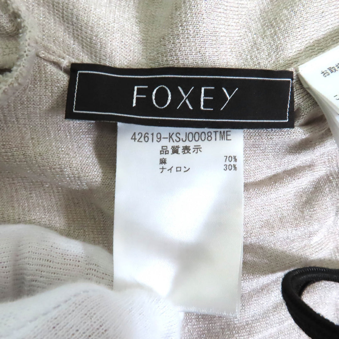 美品◇FOXEY フォクシー 42619 リネン Swing ロゴ刺繍 ベルト付き 長袖 ロングカーディガン ベージュ S～Mサイズ相当 日本製 正規品