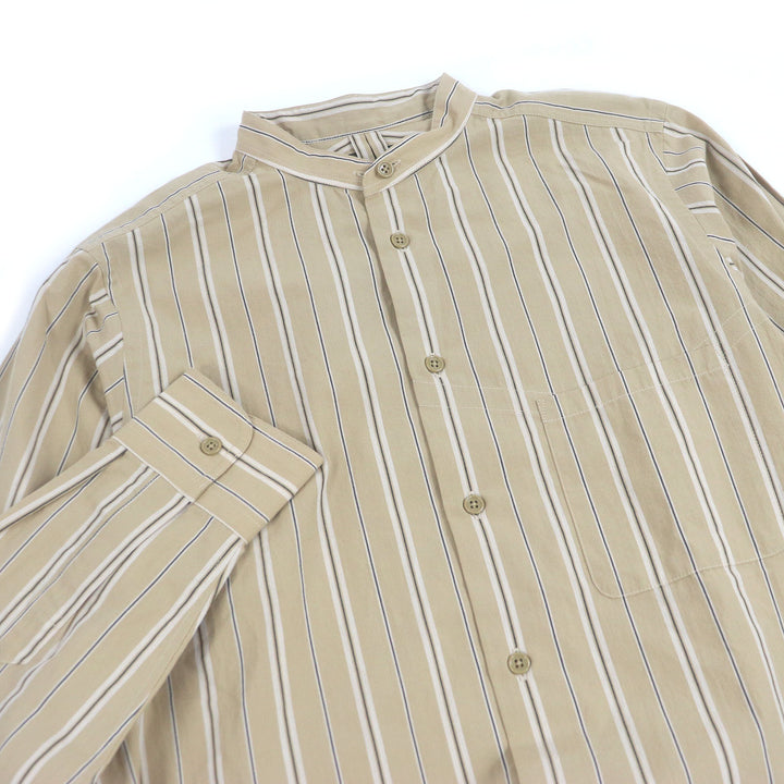 極美品□Nigel Cabourn ナイジェル・ケーボン DETACHABLE COLLAR SHIRT ストライプ 襟2WAY 長袖シャツ ベージュ 42 日本製 正規品 メンズ