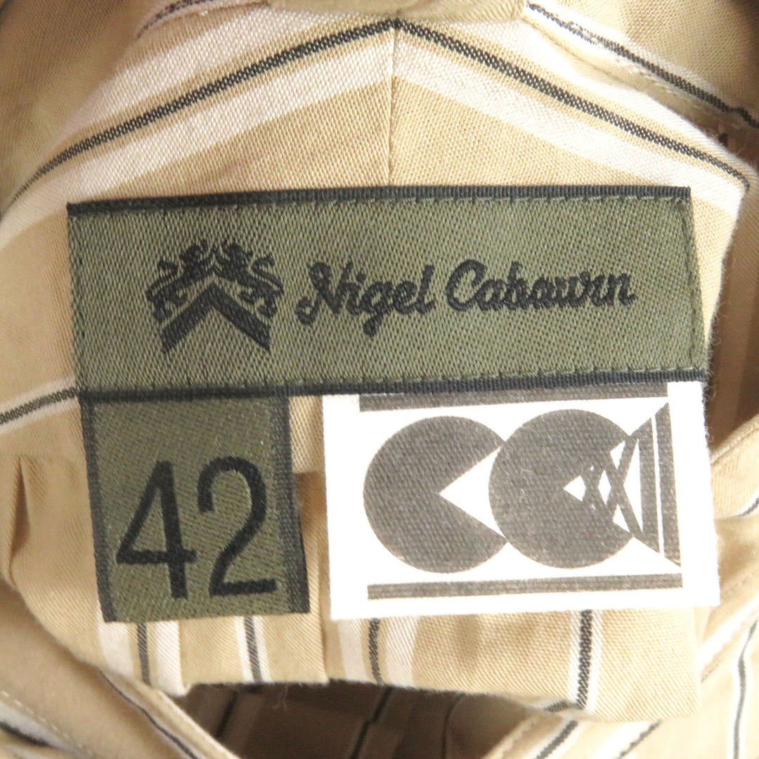 極美品□Nigel Cabourn ナイジェル・ケーボン DETACHABLE COLLAR SHIRT ストライプ 襟2WAY 長袖シャツ ベージュ 42 日本製 正規品 メンズ