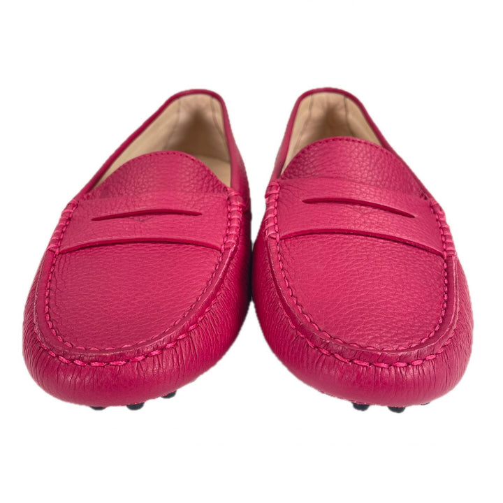 極美品▲TOD’S トッズ ゴンミーニ ロゴ刻印 レザーローファー モカシン ドライビングシューズ ピンク 36 イタリア製 レディース