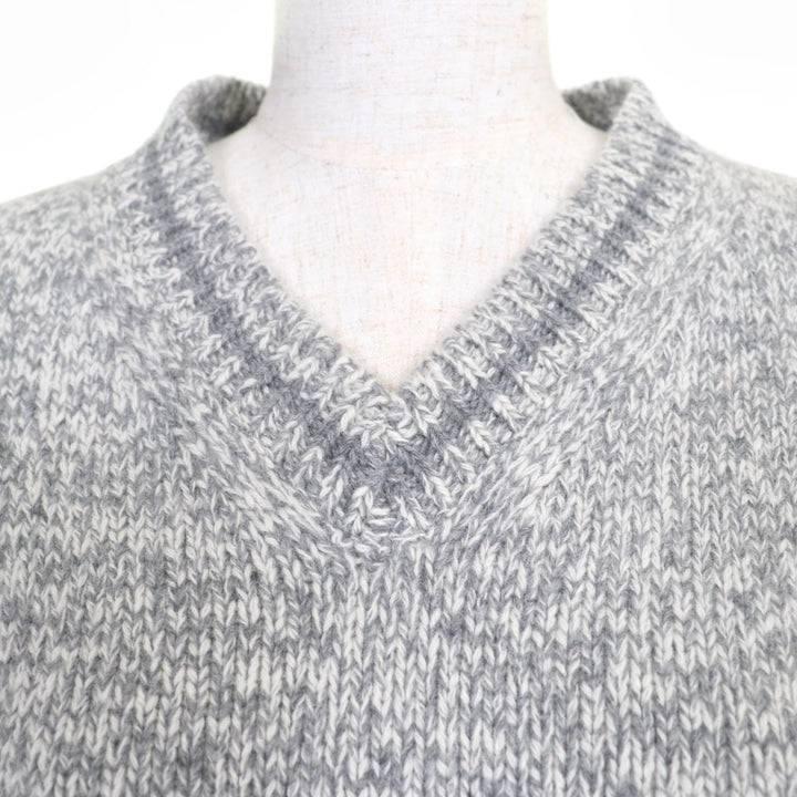 極美品☆Christian Dior クリスチャンディオール 054S01AM303 カシミヤ混 バックロゴ Vネック 長袖 ニット グレー 38 正規品 レディース