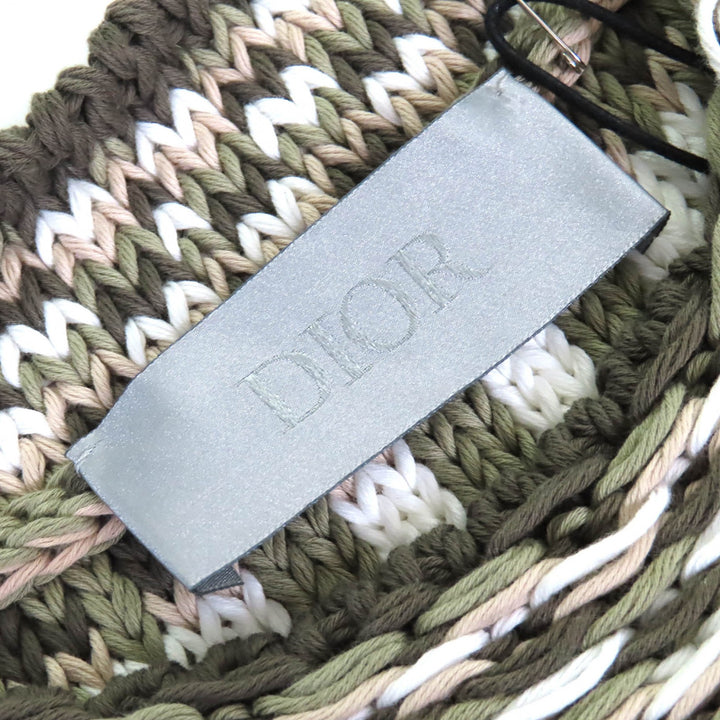 極美品△DIOR ディオール オム 383M636AT544 コットン100％ 織柄 クルーネック ニット ベスト カーキ系 L イタリア製 正規品 メンズ