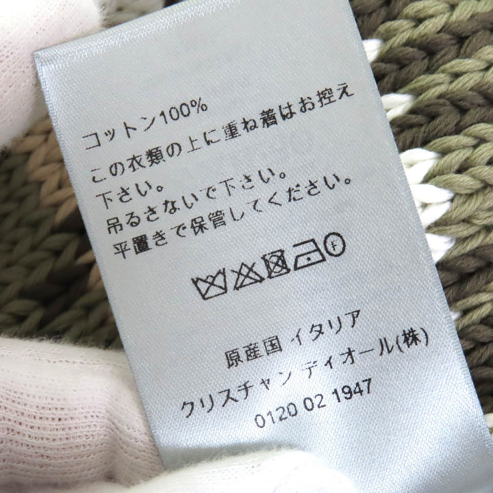 極美品△DIOR ディオール オム 383M636AT544 コットン100％ 織柄 クルーネック ニット ベスト カーキ系 L イタリア製 正規品 メンズ