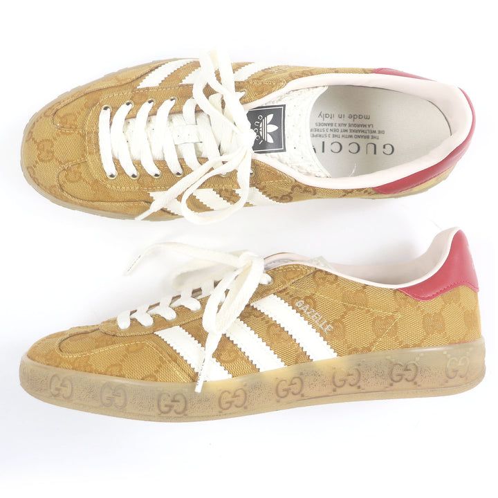 未使用品□グッチ×アディダス 646652 GAZELLE GGキャンバス レザー スリーストライプス ローカットスニーカー ブラウン 26 イタリア製