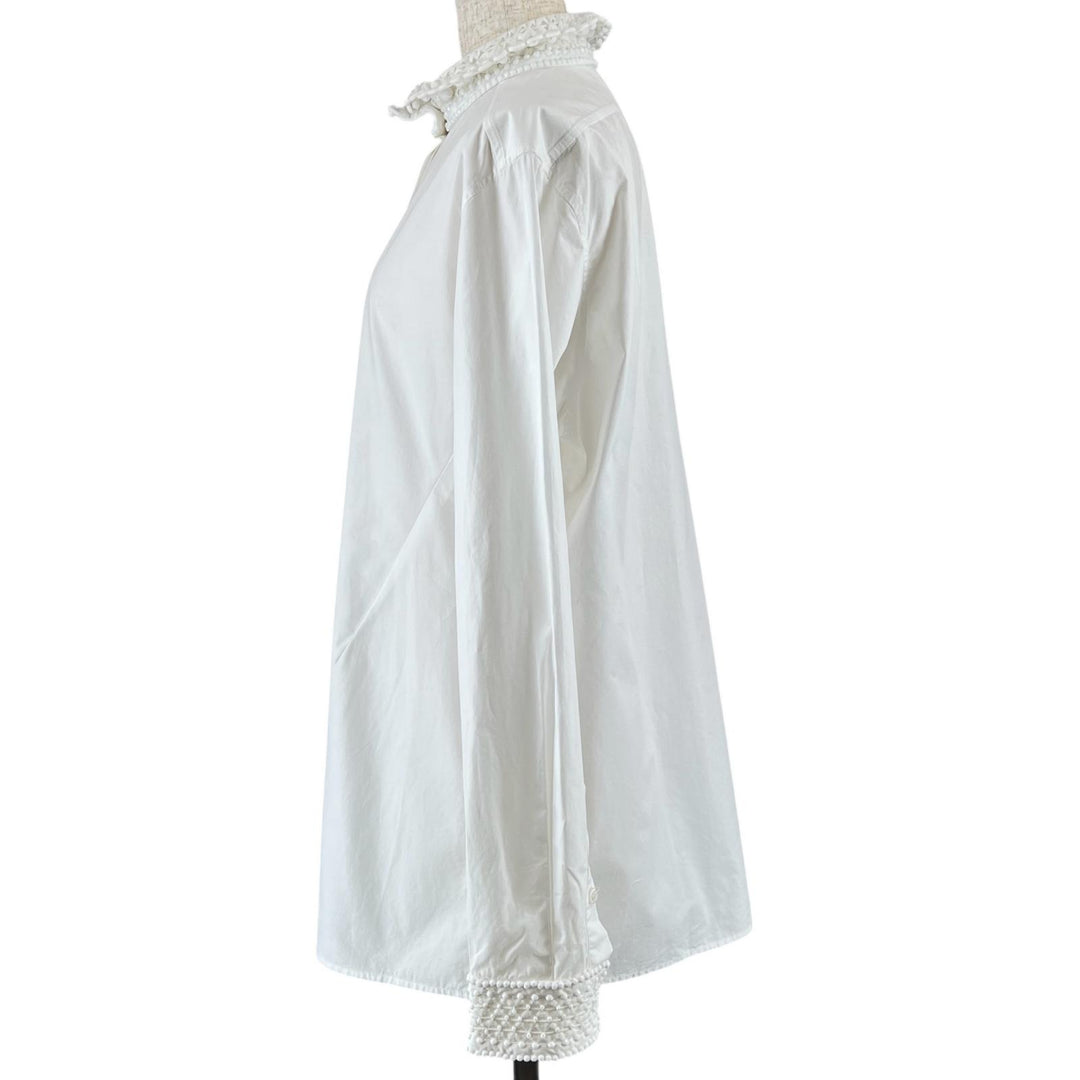 美品▲VALENTINO ヴァレンティノ WB0AB3155A6 コットン100% ビーズ付 長袖シャツ ホワイト 42 イタリア製 正規品 レディース
