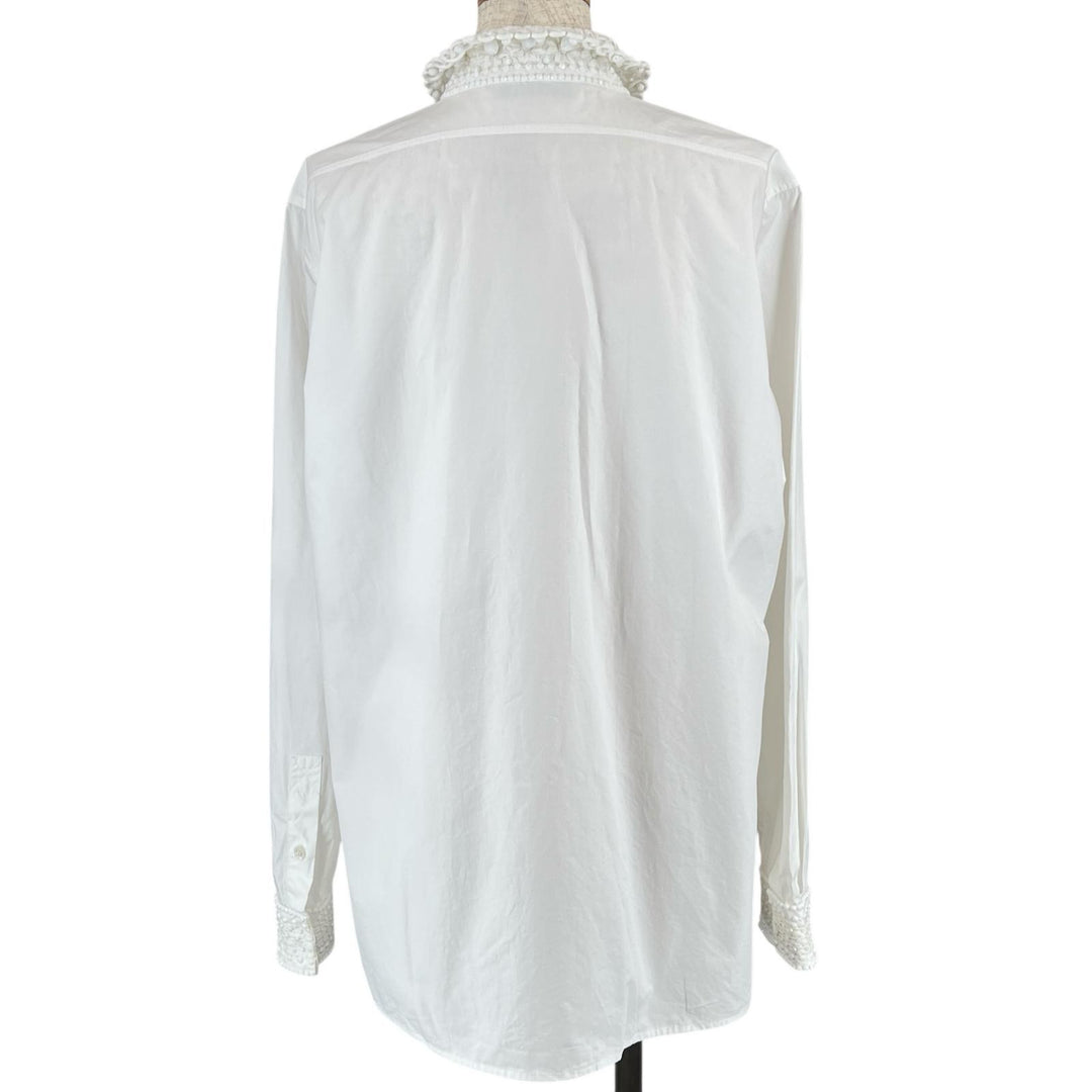 美品▲VALENTINO ヴァレンティノ WB0AB3155A6 コットン100% ビーズ付 長袖シャツ ホワイト 42 イタリア製 正規品 レディース
