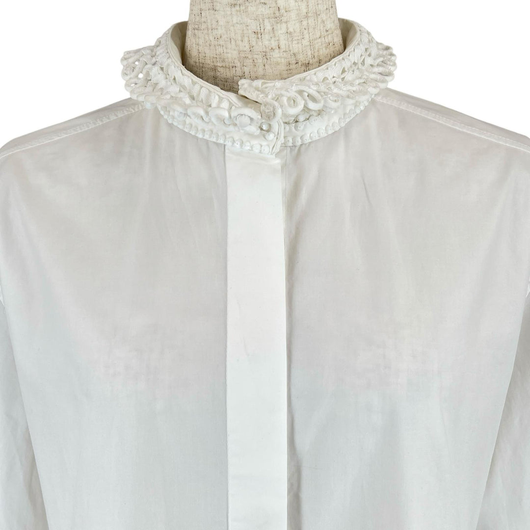 美品▲VALENTINO ヴァレンティノ WB0AB3155A6 コットン100% ビーズ付 長袖シャツ ホワイト 42 イタリア製 正規品 レディース